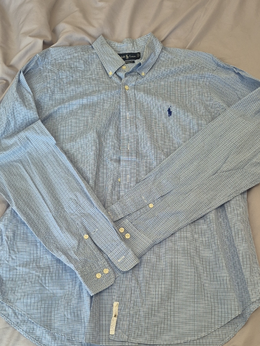 Ralph Lauren Light Blue Micro-Plaid Button-Down Shirt Size 16 1/2 36/37